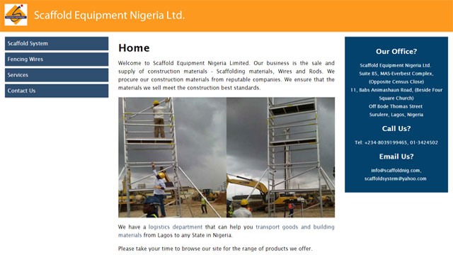 Scaffold Equipment  Nigeria Limited website screen